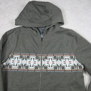 Pendleton Hoodie Kids 9/10 Olive Green Southwestern Geometric Full Zip Fleece